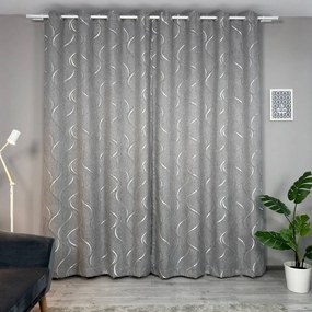 Set două Draperii (Opacitate 80%), din Stofă premium + Jacquard (Model brodat), Gata lucrate (Inele galerie), Culoare Gri + Argintiu, Dimensiuni draperie 160x260 cm (x2), Brand Originalio