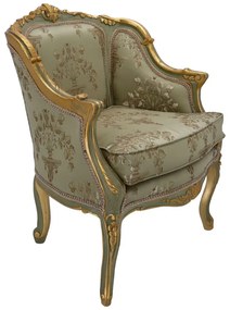 Fotoliu baroc din lemn sculptat, tapiterie damasc, finisaje aurii Design clasic elegant