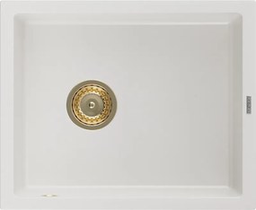 Mexen Pedro chiuvetă de granit cu 1 compartiment 560 x 460 mm, albă, sifon auriu - 6508561000-20-G