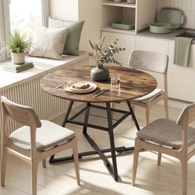 HOMCOM Masă de dining 4 locuri, 100 cm rotundă, bucătărie industrială, poliță de depozitare, maro rustic. | Aosom Romania