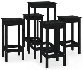 3188141 vidaXL Set mobilier de bar, 5 piese, negru, lemn masiv de pin