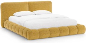 Pat matrimonial galben muștar tapițat cu spațiu de depozitare cu somieră 160x200 cm Solange – Micadoni