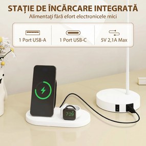 HOMCOM Set de 2 Veioze Moderne din Oțel cu Porturi USB, Soclu E27, Bec Neinclus, Alb | Aosom Romania