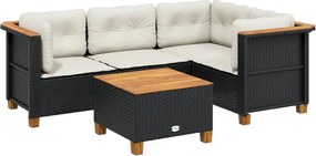 vidaXL Set mobilier de grădină cu perne, 5 piese, negru, poliratan