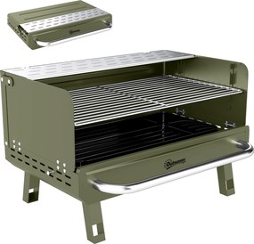Outsunny Grătar pe Cărbune Pliabil 52x37x31,8 cm cu Grilă Reglabilă Raft Lateral Pliabil și Tavă Detașabilă Verde | Aosom Romania