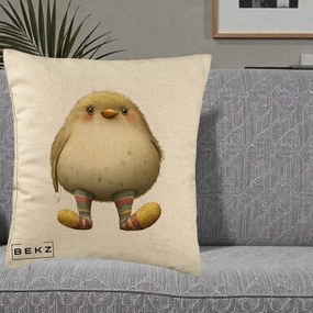 Perna Decorativa Pui Pufos cu Sosete Dungate, 40x40 cm, Bej, Husa Detasabila, Perna Inclusa, BEKZ®