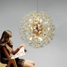 Lustra LED Pendul Elit's Tessa 40 cm, Cristal, Gold