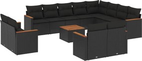 vidaXL Set mobilier de grădină cu perne, 13 piese, negru, poliratan