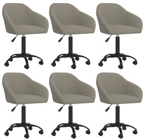 3089650 vidaXL Scaune de sufragerie pivotante 6 buc, gri deschis, catifea
