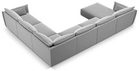 Colțar gri deschis cu tapițerie din catifea (cu colț pe partea dreaptă, în formă de "U") Vanda – Mazzini Sofas