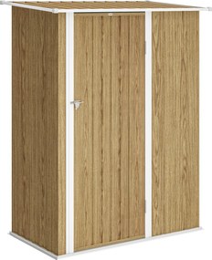 Outsunny Căsuță pentru Grădină 1.07m² din Oțel Galvanizat, Căsuță pentru Unelte cu Ușă Blocabilă, Acoperiș Înclinat, 142x86x189 cm, Imitatie Lemn | Aosom Romania