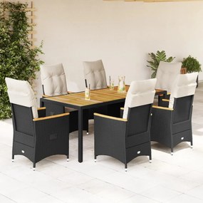 3276837 vidaXL Set mobilier de grădină cu perne, 7 piese, negru, poliratan