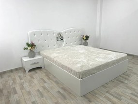 Set pat tapitat Viena, culoare alb, cu 2 noptiere Viena si saltea superortopedica lux 160 x 200 cm