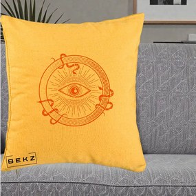 Perna Personalizata Ochiul Providentei Mistic Orange, 40x40 cm, Galben, Husa Detasabila, Perna Inclusa, BEKZ®
