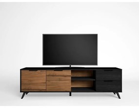 Comodă TV negru/natural cu aspect de lemn de nuc 181x53 cm Noe – Marckeric