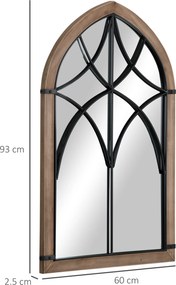 HOMCOM Oglindă de Perete cu Formă de Arc, Detalii Moderne și Cârlige, Oglindă din MDF și Sticlă, 60x93 cm, Maro și Negru | Aosom Romania