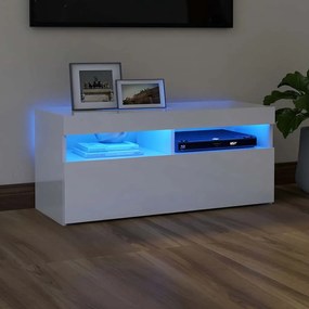 vidaXL Comodă TV cu lumini LED, alb extralucios, 90x35x40 cm
