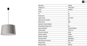 Lustra suspendata XL abajur textil 64cm WINDSOR negru, gri