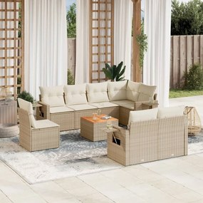 vidaXL Set canapele de grădină, 9 piese, cu perne, bej, poliratan