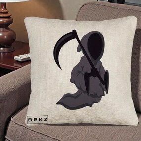 Perna Decorativa Moartea cu Coasa Grim Reaper Halloween, 40x40 cm, Bej Canapea, Husa Detasabila, Perna Inclusa, BEKZ®