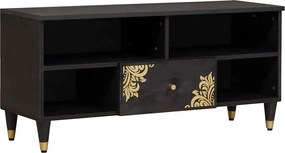 vidaXL Cabinet TV cu sertar Negru 100 x 33 x 46 cm Lemn de mango solid