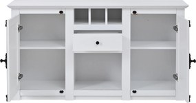 Bufet modern cu 2 uși, 1 sertar, spațiu semideschis de depozitare și 3 rafturi pentru vin, 130x35x70 cm, Alb