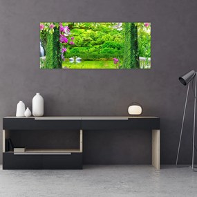 Tablou - Grădina magică cu lebede (120x50 cm)
