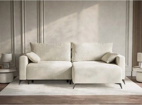 Colțar crem extensibil/cu spațiu de depozitare cu tapițerie din chenille (cu colț pe partea dreaptă/cu șezlong) Leon – Maison de Rêve