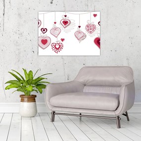 Tablou pe sticlă cu inimiore pictate (70x50 cm)