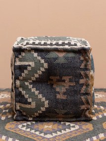 Puf multicolor, din iuta naturala si lana, Summer Kilim