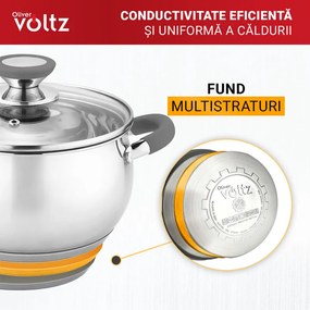 Oala Oliver Voltz OV51210N22, 22 cm, 4,6 l, Inductie, Manere din silicon gri, Inox/Gri