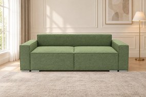 Canapea extensibilă Tessa din stofă, verde salvie, cu ladă de depozitare