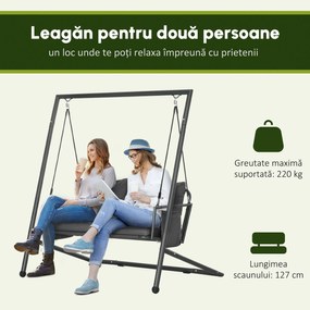Outsunny Leagăn de Grădină cu 2 Locuri, Perne și Buzunare, Balansoar Exterior din Oțel și Textile, 168x117x181 cm, Gri Închis | Aosom Romania
