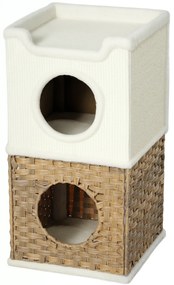PawHut Casa pentru pisici de interior cu 3 nivele, casa pentru pisici cu zgâriere din sisal pentru zgâriere 41 x 41 x 75,5 cm, crem | Aosom Romania