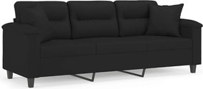 vidaXL Canapea cu 3 locuri și perne, negru, 180 cm, microfibră
