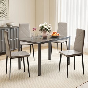 HOMCOM Set de 4 Scaune de Dining cu Spătar Înalt din Imitație de Piele și Oțel, 41x50x97cm, Gri | Aosom Romania