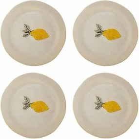 Set 4 farfurii din ceramică natur cu lămâie sculptată în relief, 21×2 cm, "Hadden"