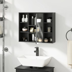 HOMCOM Dulap cu Oglindă pentru Baie, 3 Rafturi Laterale, Raft Reglabil, MDF și PAL, 60x14,5x49,4 cm, Negru și Lemn Natur | Aosom Romania