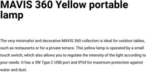 Lampa de exterior portabila IP54 MAVIS 360 galbena