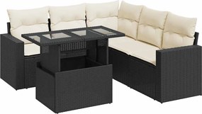 vidaXL Set mobilier de grădină cu perne, 6 piese, negru, poliratan
