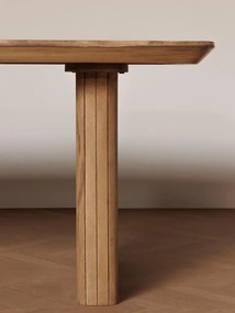 Masă dining cu blat herringbone, dreptunghiulară, din lemn de mango, natur, 8 locuri, cu picioare din lamele verticale, 77 x 190 x 95 cm, „Demira”