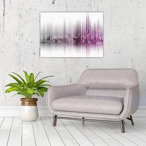 Tablou pe sticlă - Panorama orașului, roz-gri (70x50 cm)