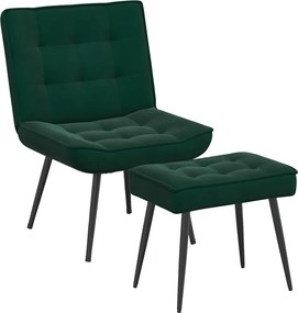 vidaXL Scaun de relaxare cu taburet, verde închis, catifea