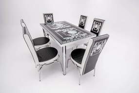 Set masa extensibila cu 6 scaune Versa negru si alb