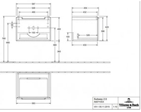 Dulap baza suspendat, Villeroy&amp;Boch Subway 2.0, 58.7x45.4x42cm, alb lucios, A68700DH