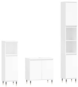 3190269 vidaXL Set mobilier de baie, 3 piese, alb extralucios, lemn compozit