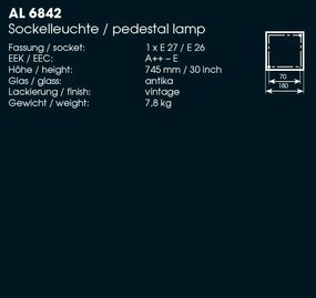 Stalp lumina piedestrala design medieval, iluminat exterior din fier forjat inaltime 74,5cm AL 6842