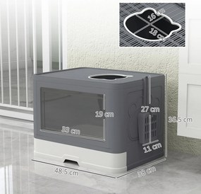 PawHut Litieră pentru Pisici cu Capac Intrare Dublă, Sertar, Lopată Gri | Aosom Romania