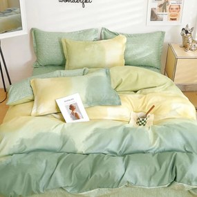 Lenjerie de pat cu elastic, tesatura tip finet, pat 2 persoane, verde fistic, 6 piese, T254