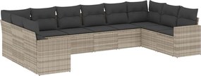 vidaXL Set canapele de grădină cu perne 10 piese gri deschis poliratan